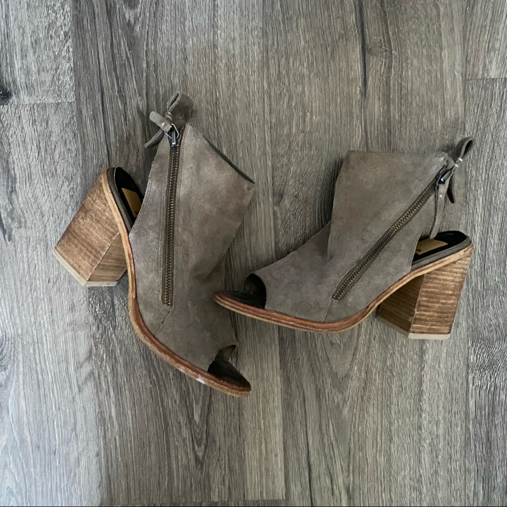 Dolce Vita Petra Taupe Suede Peep Toe Ankle Booties